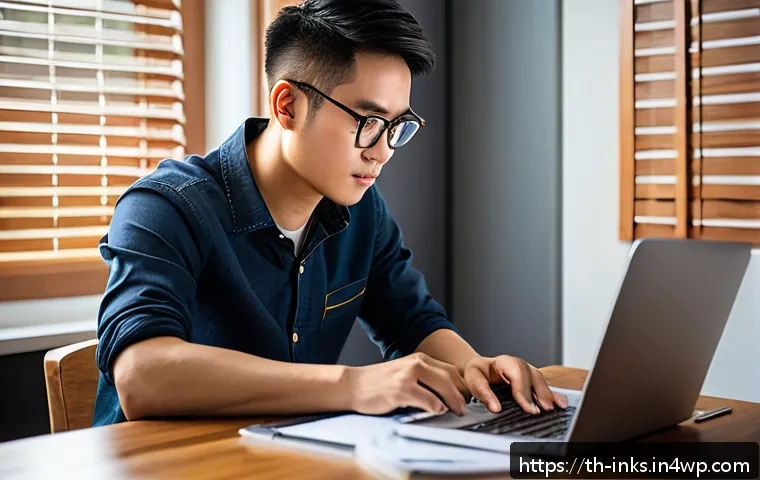 감정적 투자 오류를 피하기 위한 심리적 훈련 - A detailed scene of a young Thai investor sitting at a modern wooden desk in a cozy home office, wea...