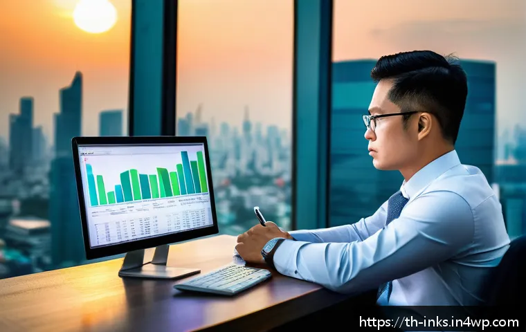 투자 초기 단계에서의 감정적 오류 식별 방법 - A professional Thai investor sitting calmly in a modern Bangkok office overlooking the city skyline ...